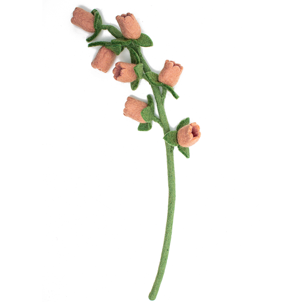 Blush Pink felt Bellflower with small flowers going up stem.