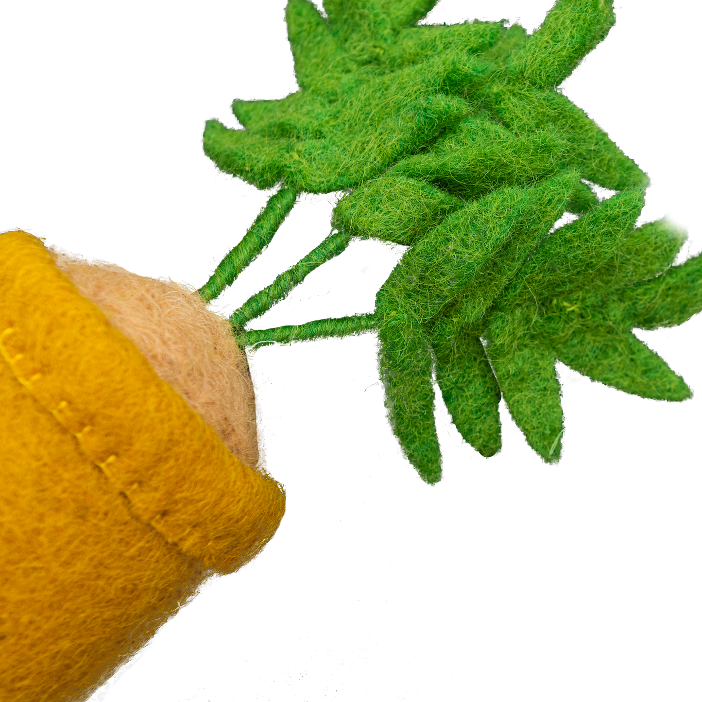 Felt ornament of a Parlor Palm plant in a yellow pot.