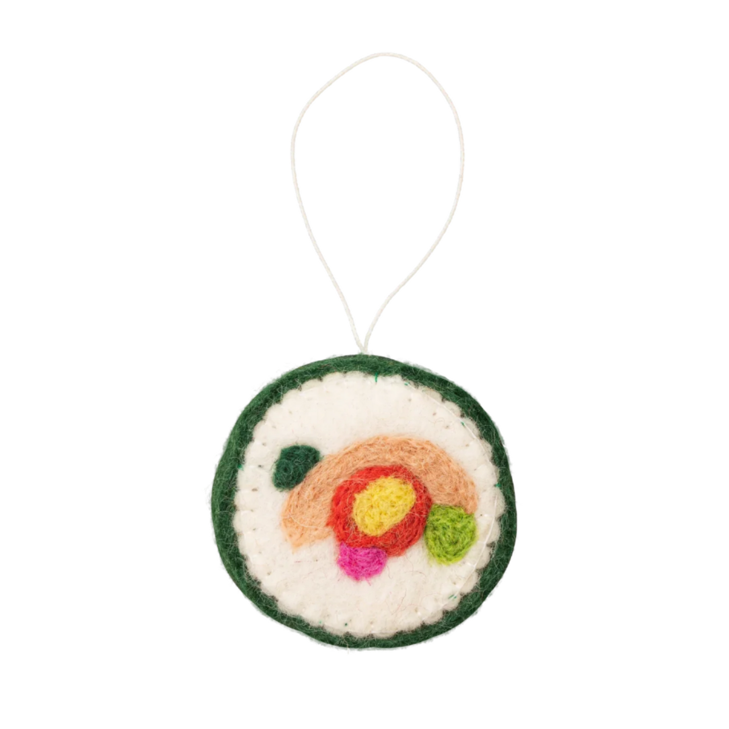 Felt ornament of a piece of sushi.