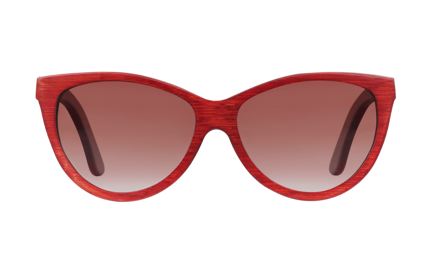 Front view of red bamboo sunglasses with amber lenses.