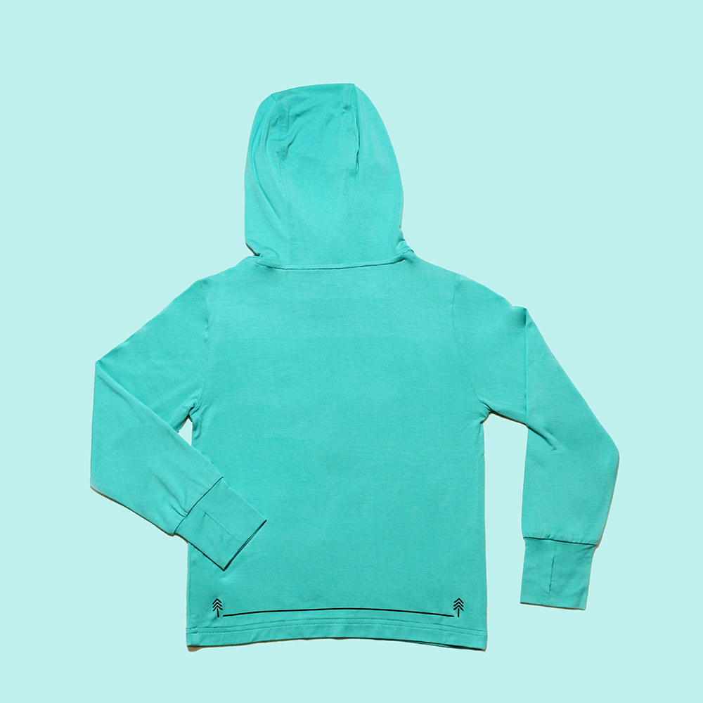 Back view of safety aqua kids bamboo sun shirt – lightweight long sleeve for sun protection.
