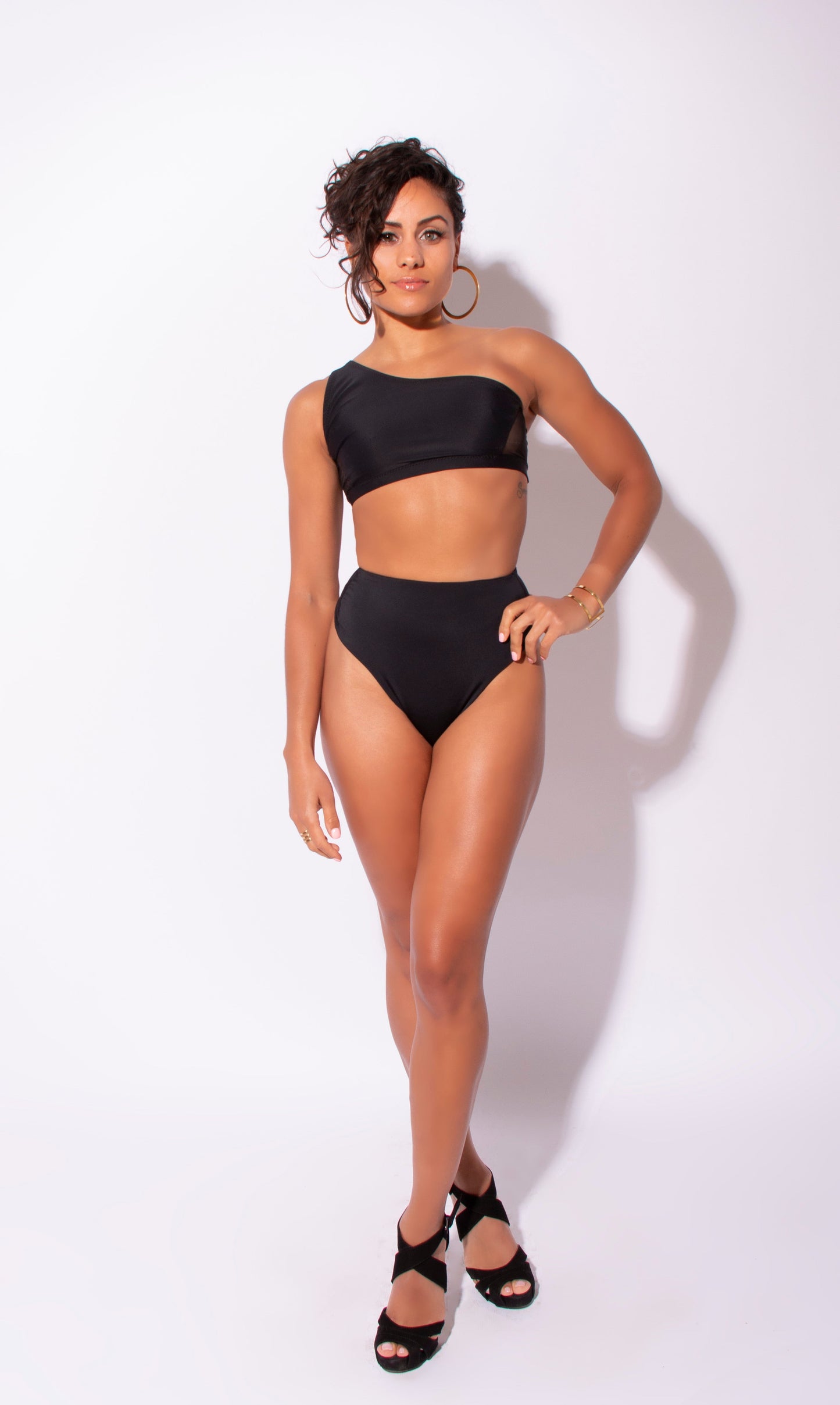 Carvico Black High Waisted Thong Bottoms