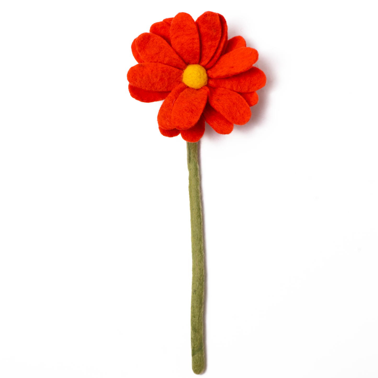 Reddish orange felt daisy flower.