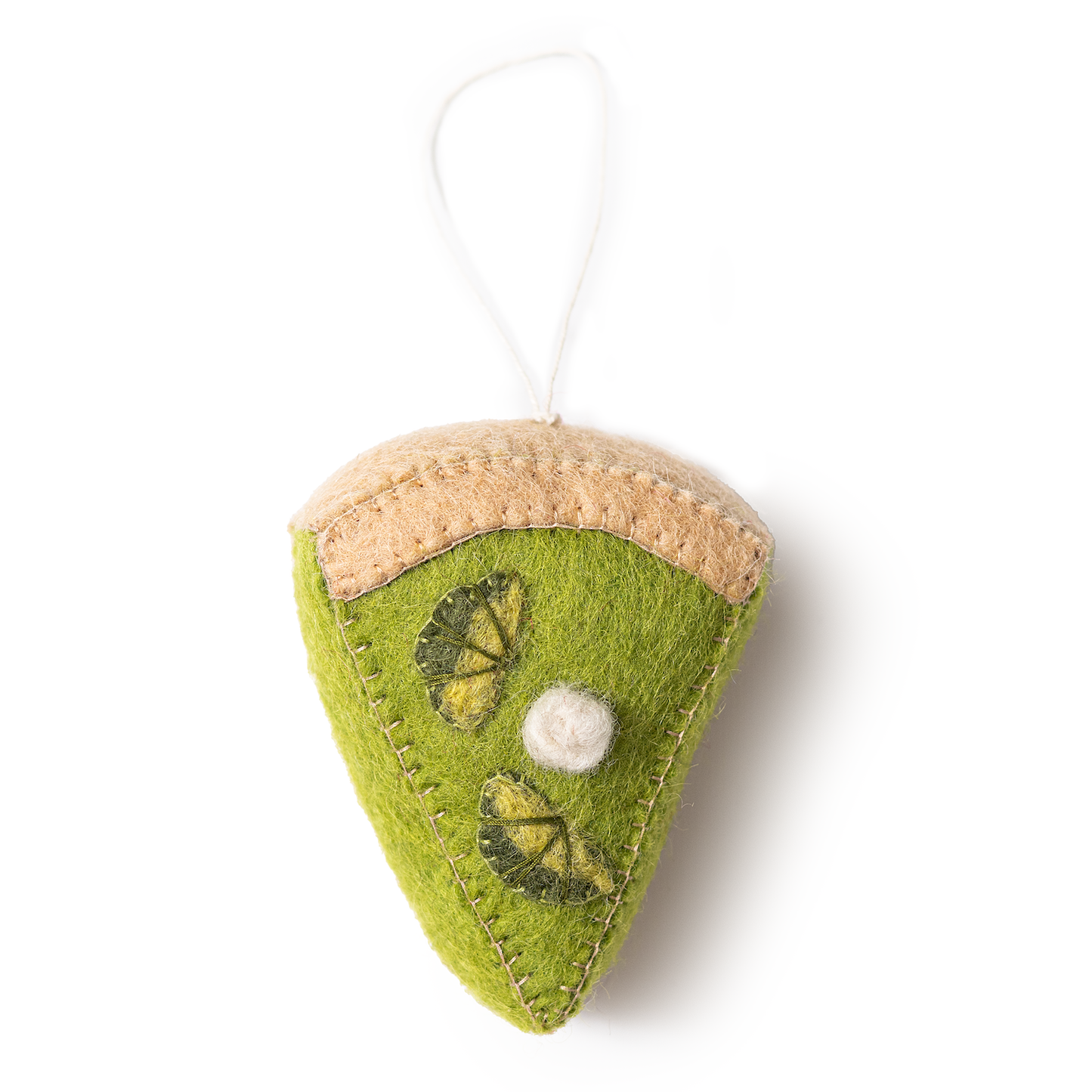Felt ornament of a slice of key lime pie.