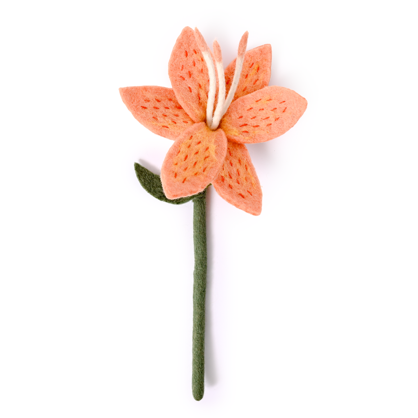 Apricot color felt Stargazer Lily flower.