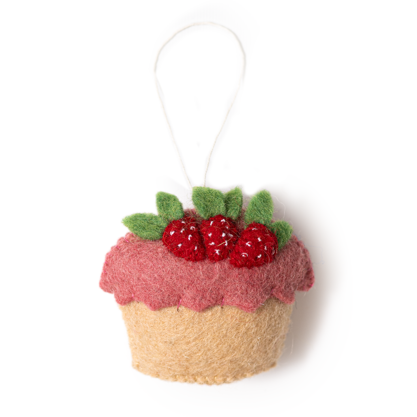 Felt ornament of a strawberry shortcake.
