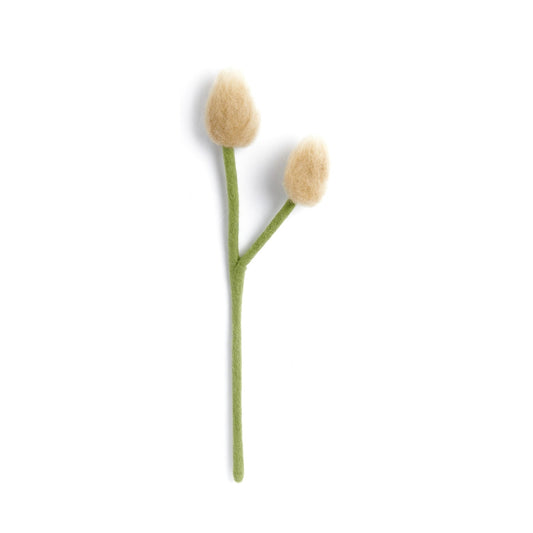 Cream colored felt bunny tail flower.