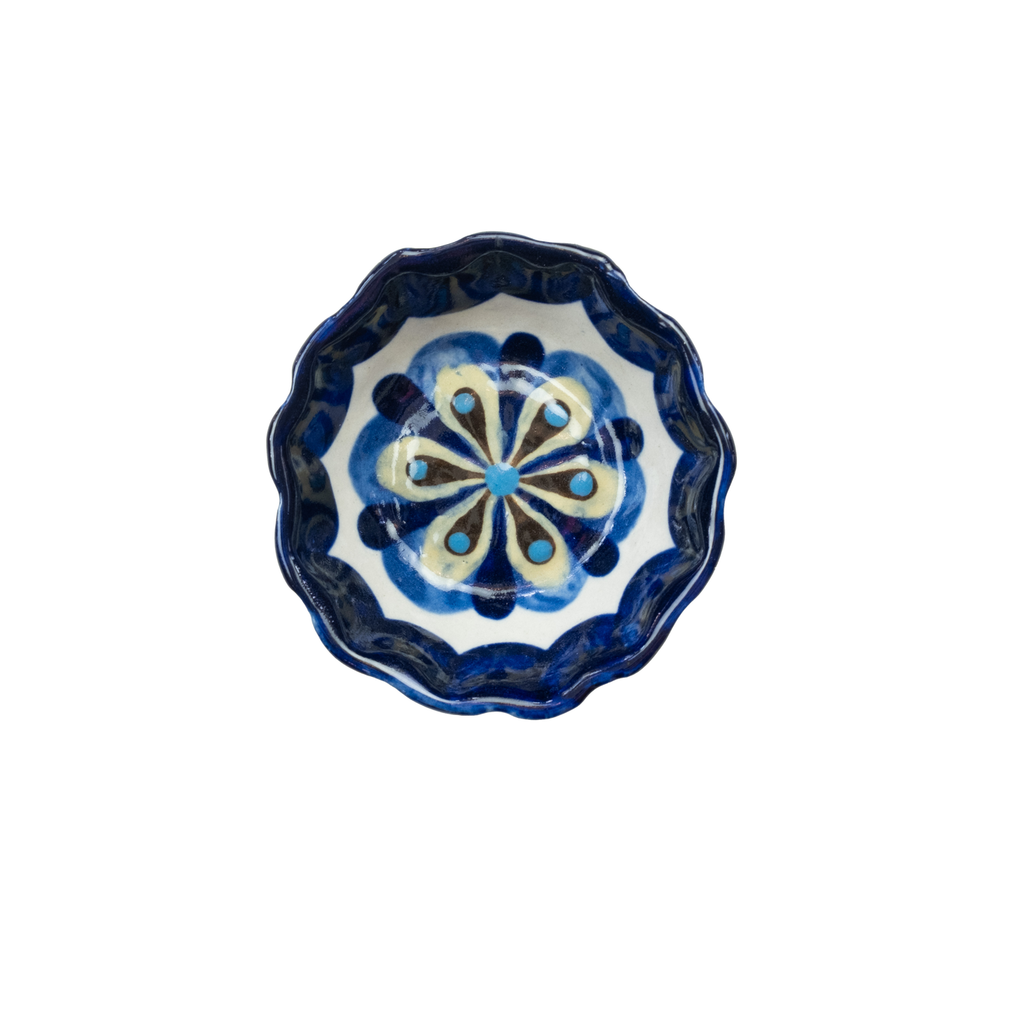 Blue and white painted round tapas bowl.