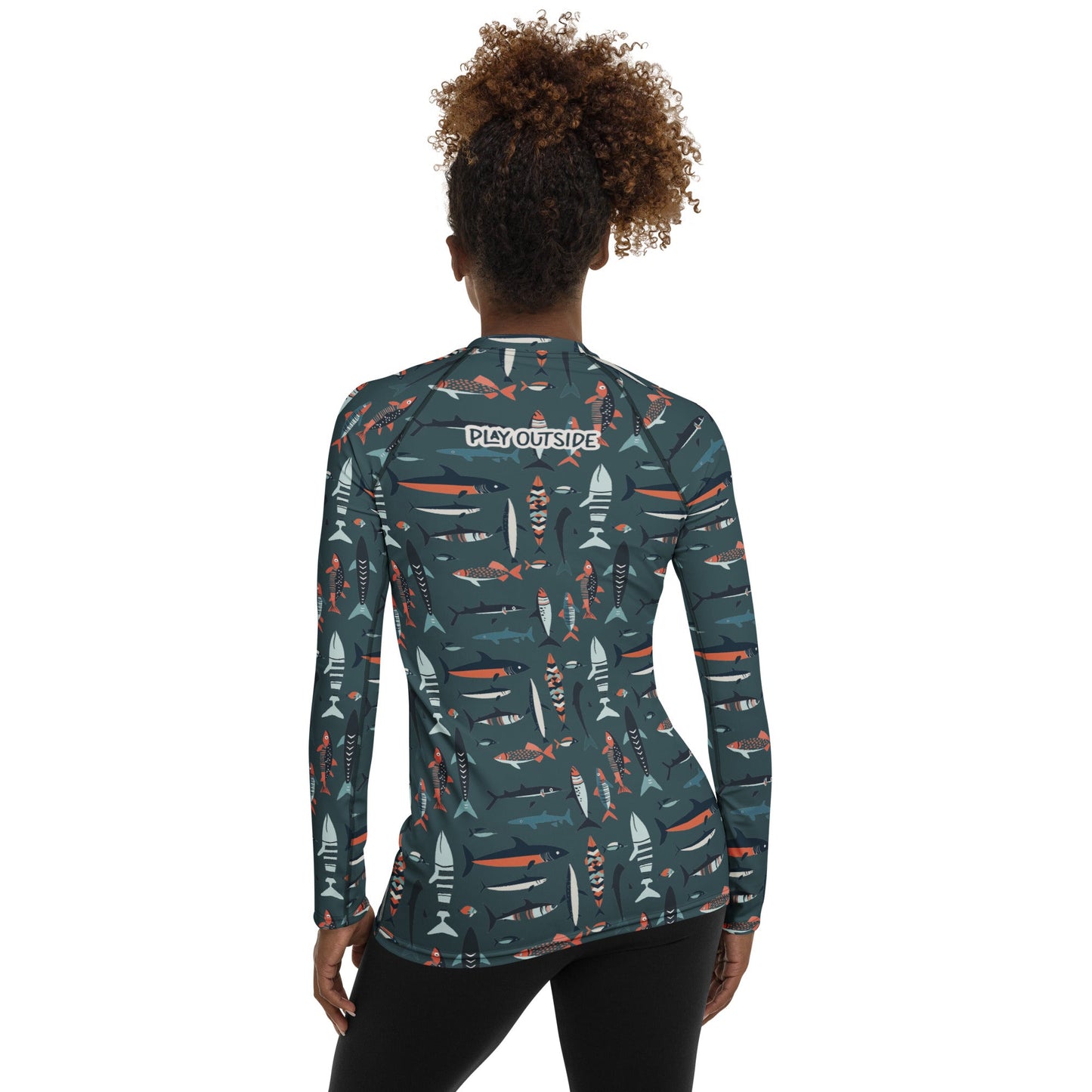 A breathable fish-themed rash guard for women, crafted from eco-friendly fabric for all-day outdoor comfort. Family matching