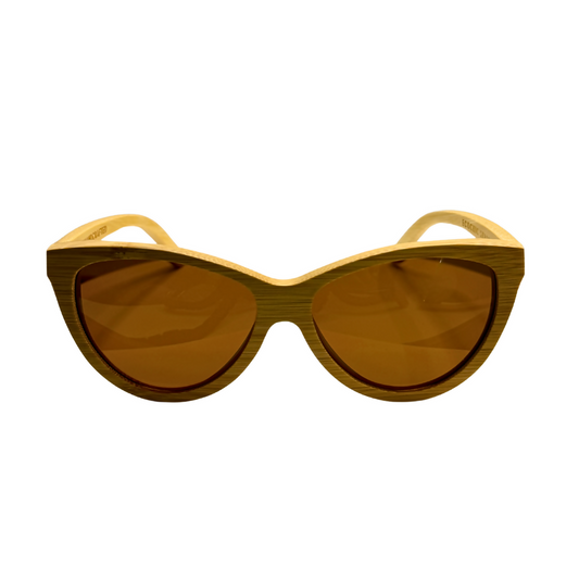 Natural colored bamboo sunglasses with amber lenses.