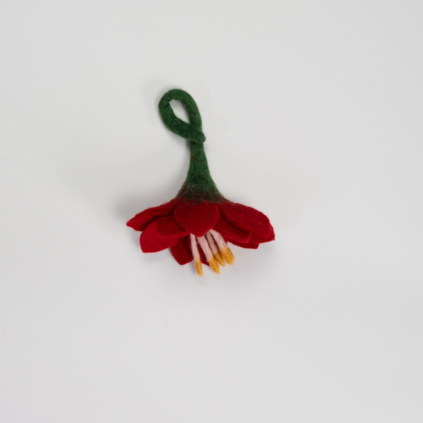 Felt ornament of a red flower.