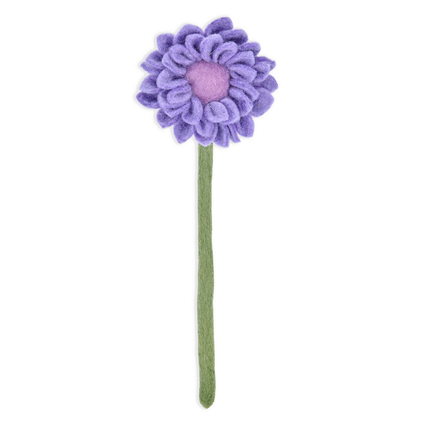 Purple felt dahlia flower with light purple center.