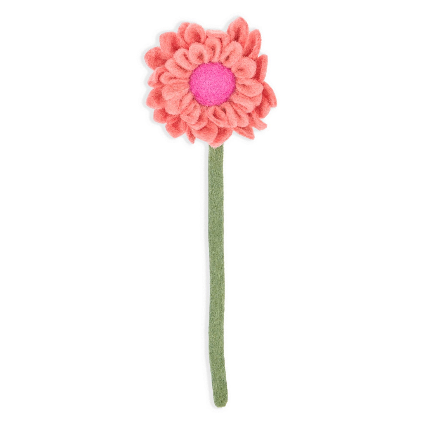 Rose pink felt dahlia flower with bright pink center.