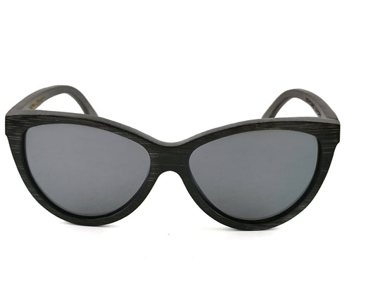 Black bamboo sunglasses with black frames.