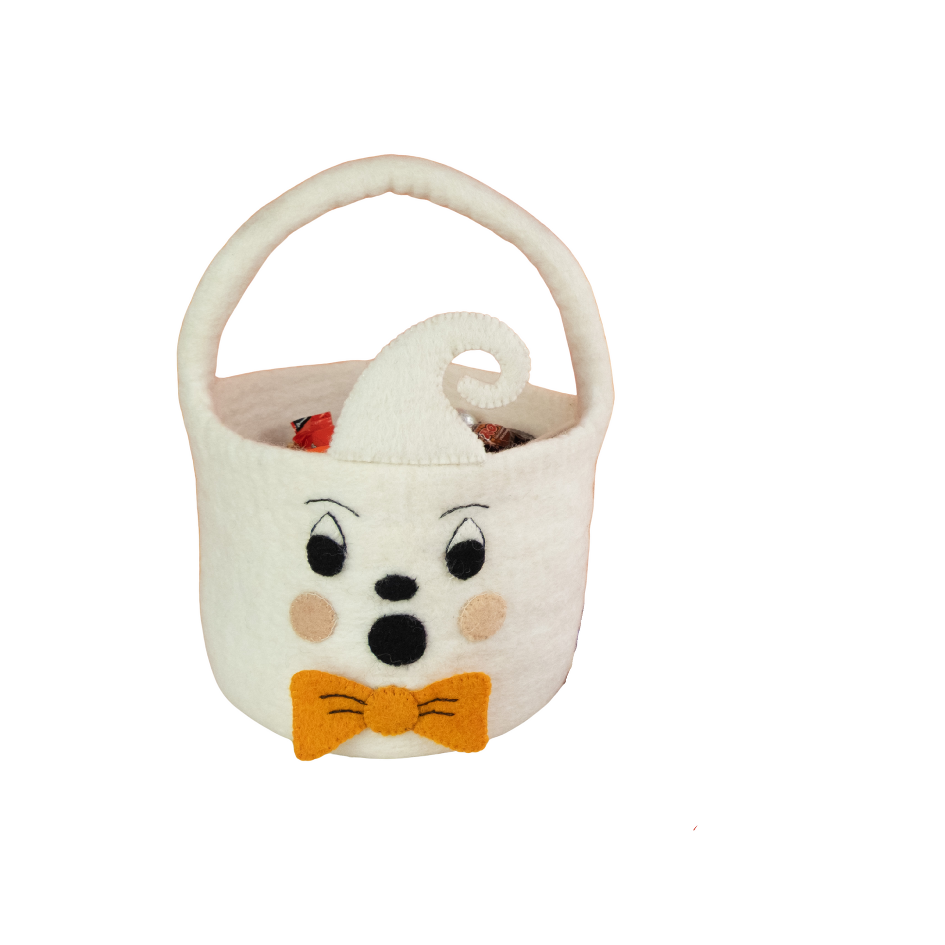 white ghost felt kids halloween trick or treat bucket- fair trade - ethically made, plastic free