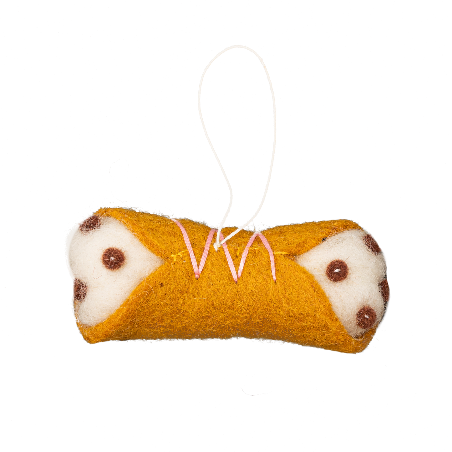 Felt ornament of a cannoli Italian dessert.