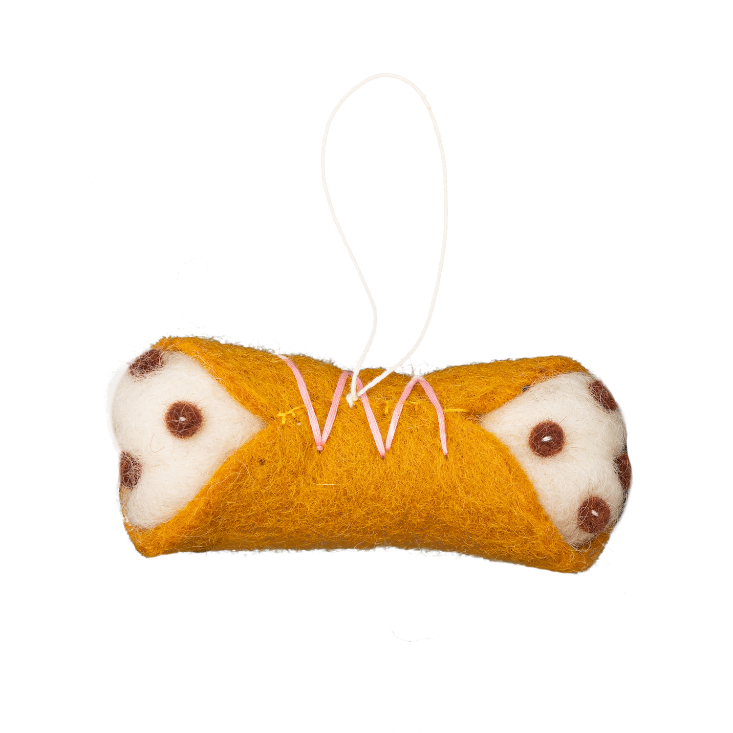 Felt ornament of a cannoli Italian dessert.