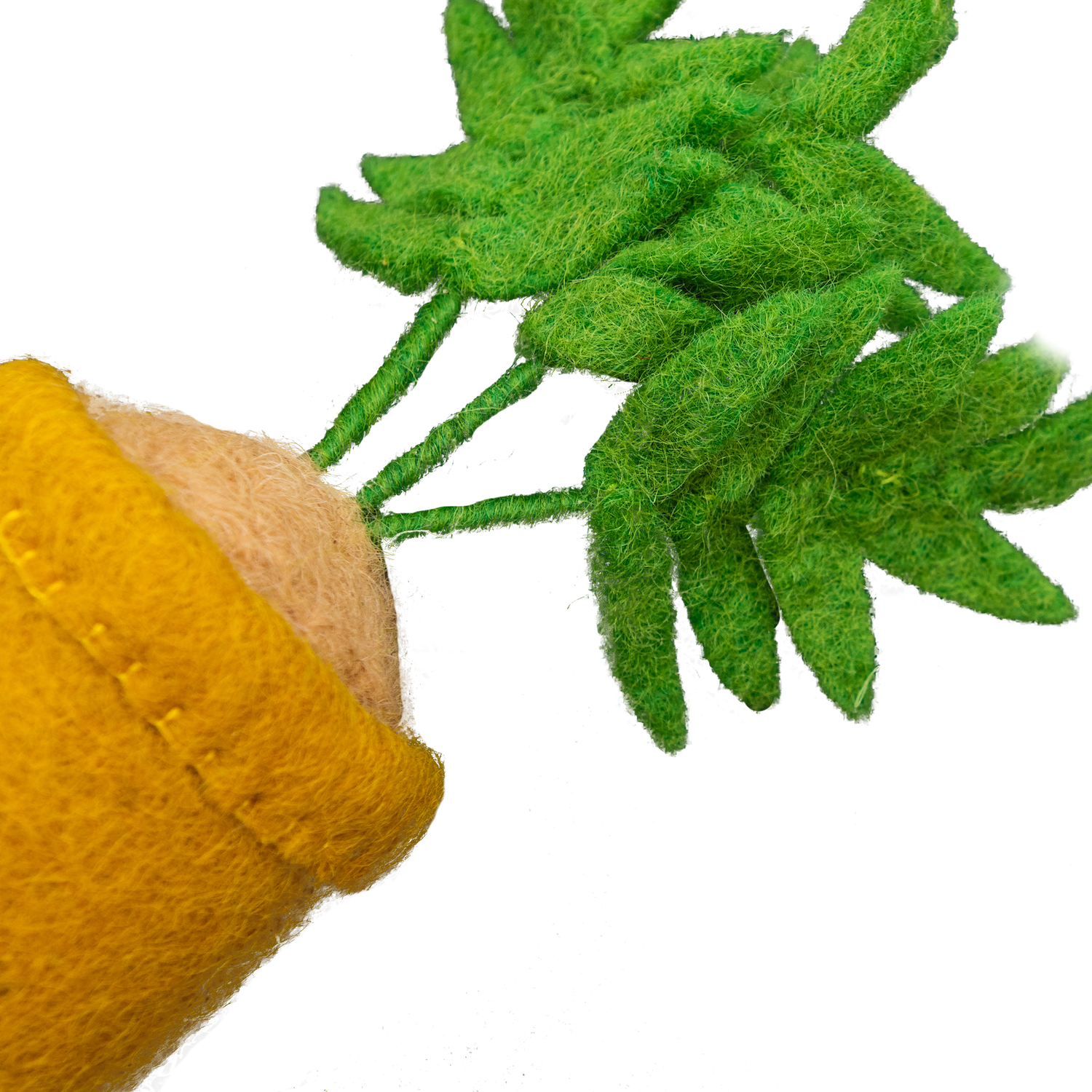 Felt ornament of a Parlor Palm plant in a yellow pot.