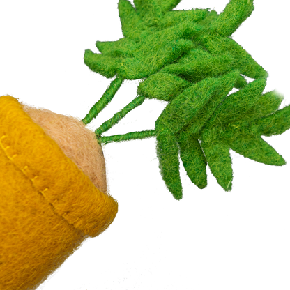 Felt ornament of a Parlor Palm plant in a yellow pot.