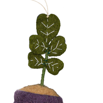 Felt ornament of a Fiddle Leaf plant with purple pot for Capricorn.