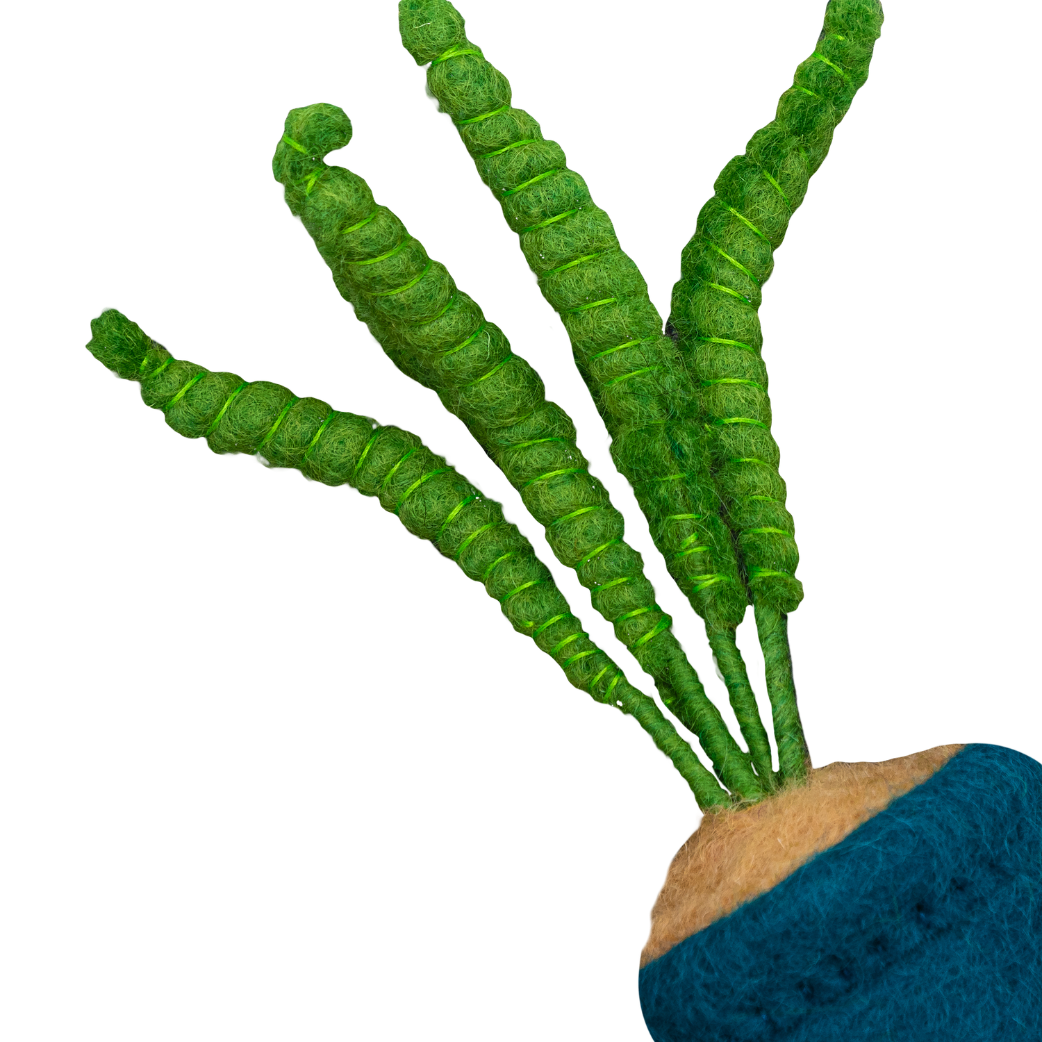 Felt ornament of an Aloe plant in a blue pot.
