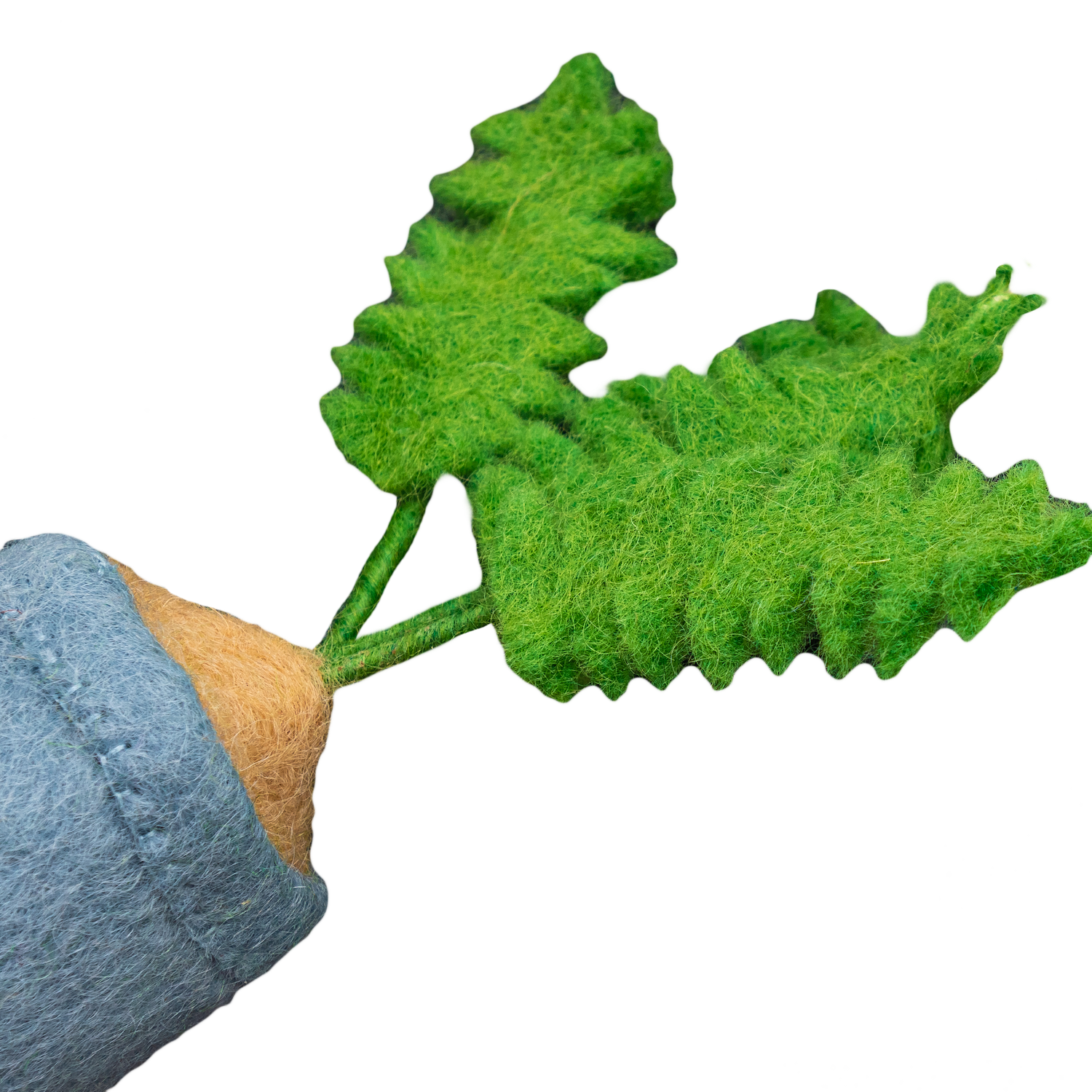 Felt ornament of a Boston Fern plant in a light blue pot.
