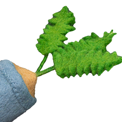 Felt ornament of a Boston Fern plant in a light blue pot.