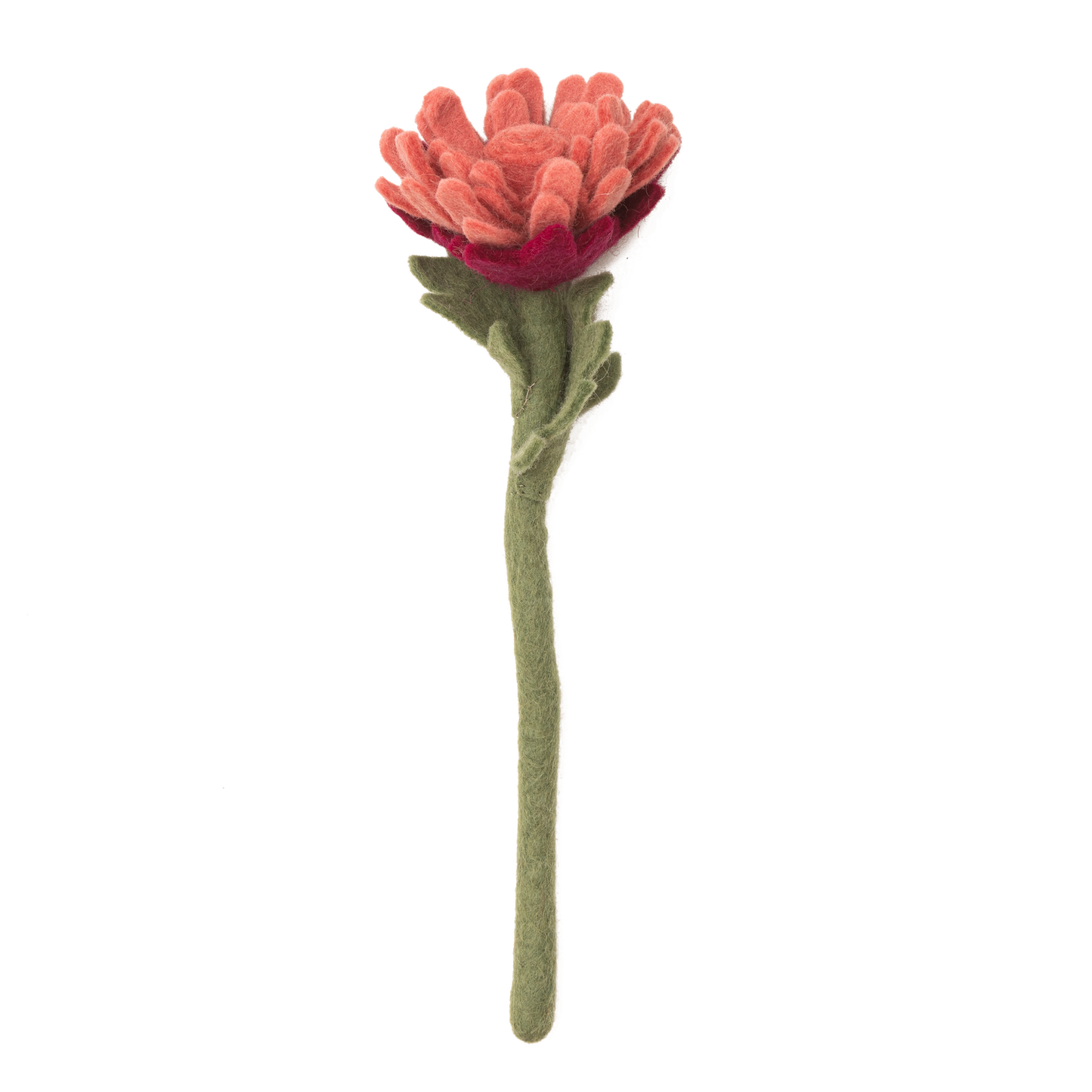 Dusty pink felt flower with many petals.