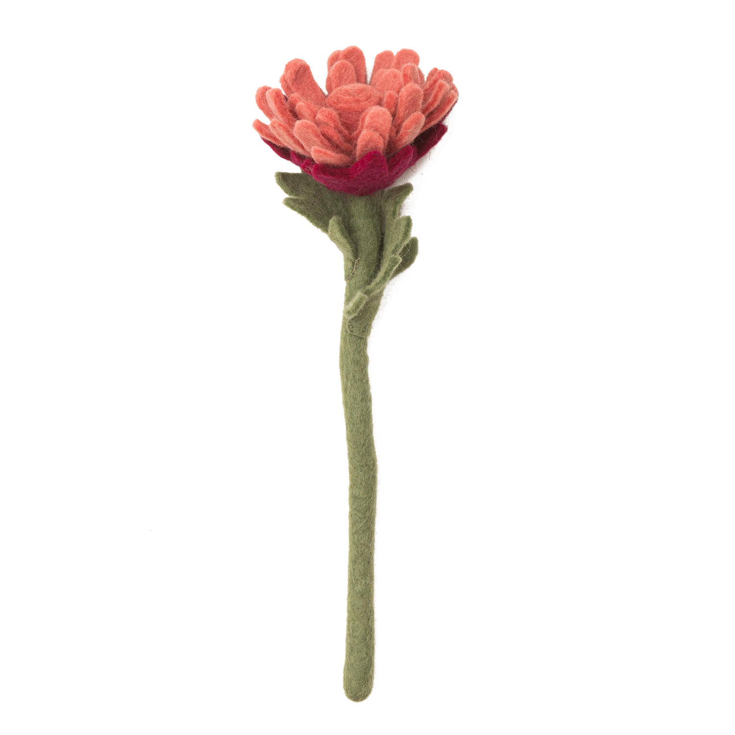 Dusty pink felt flower with many petals.