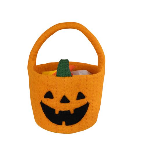 Orange Felt Halloween JackO Lantern Kids Trick or Treat Bucket - Global Goods Partners - Fair Trade