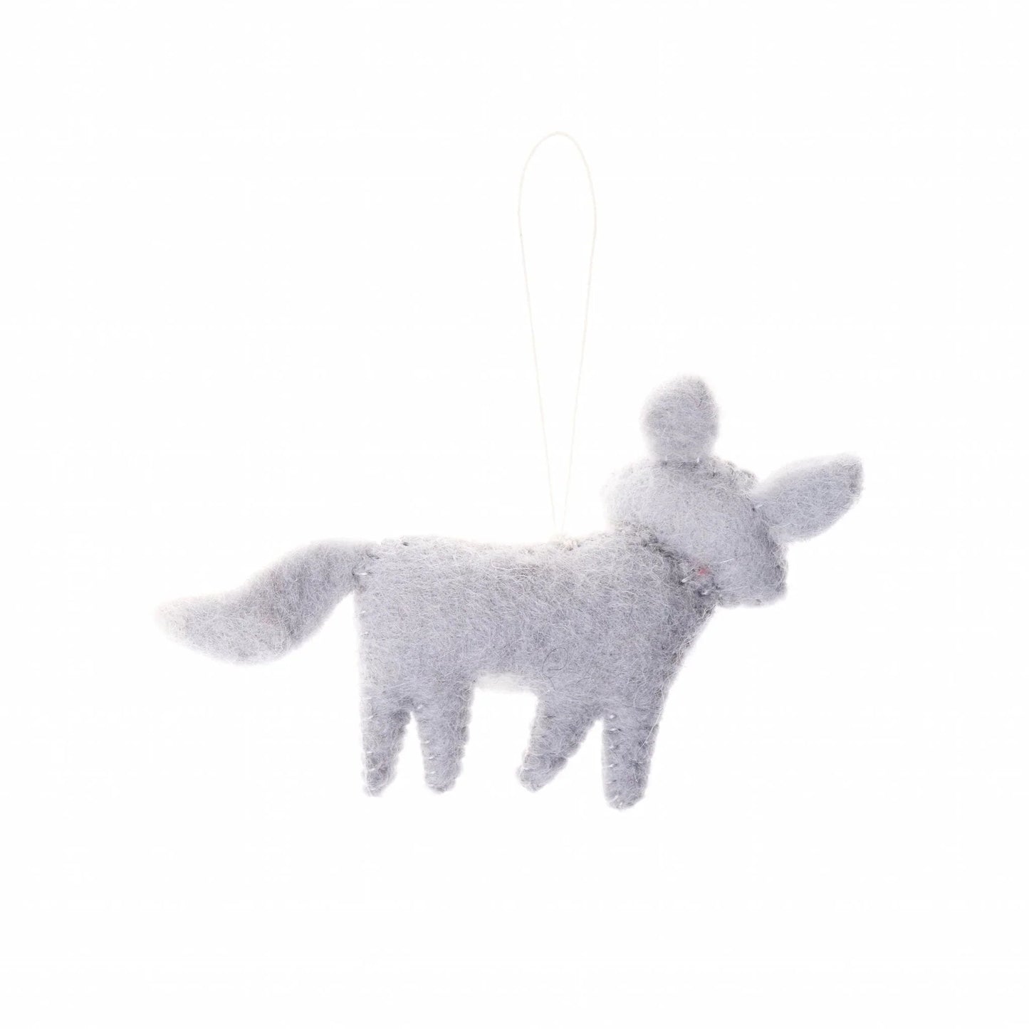Back view of felted wool ornament of a fox.