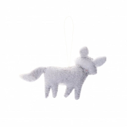 Back view of felted wool ornament of a fox.
