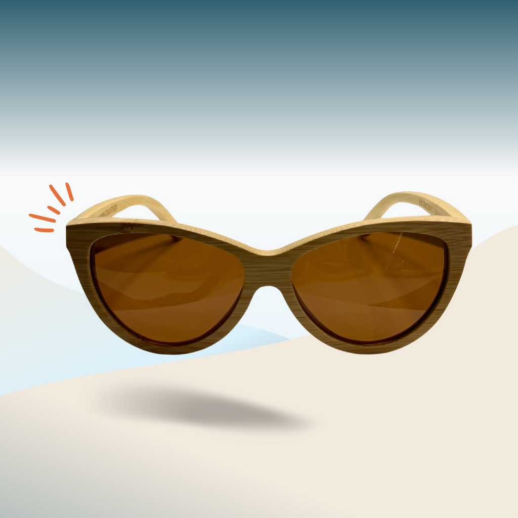 Natural colored bamboo sunglasses with amber lenses.