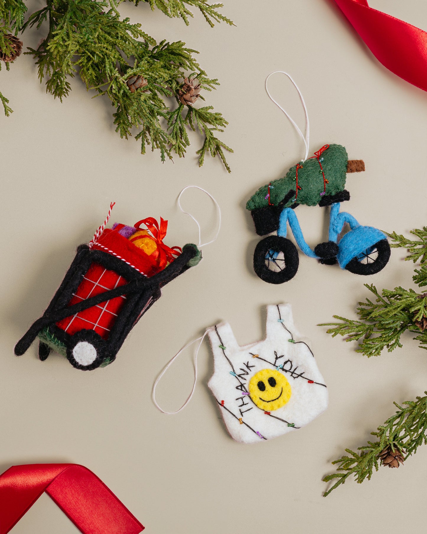 Felt Christmas Tree City Bike Ornament