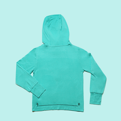 Back view of safety aqua kids bamboo sun shirt – lightweight long sleeve for sun protection.