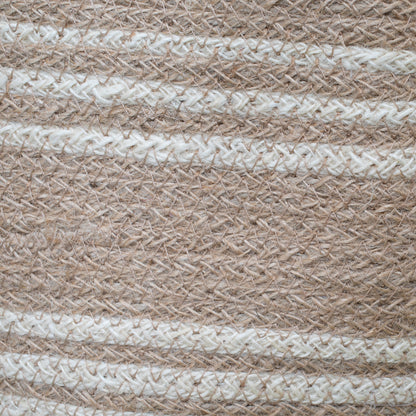 Closeup of Brown and white striped jute basket stripes.