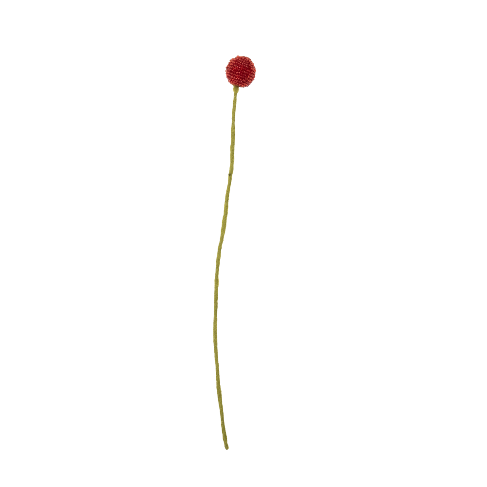 Single red flower on a long green stem against a white background, handmade by women artisans | Global Goods Partners