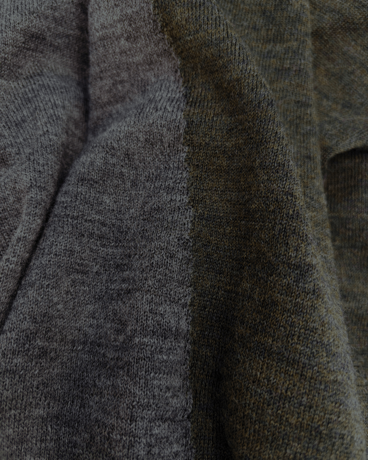 Close up of Charcoal/Moss Merino wool Shawl Scarf.