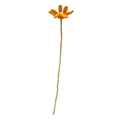 Single orange daisy fair trade felt flower with a long stem on a white background | Global Goods Partners