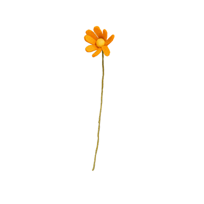 Single orange handmade felt flower on a white background | Global Goods Partners