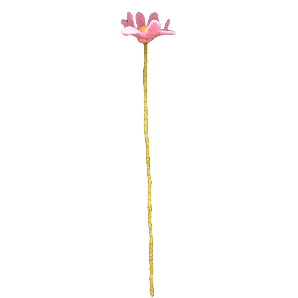 Pink fair trade felt flower on a green stick against a white background | Global Goods Partners