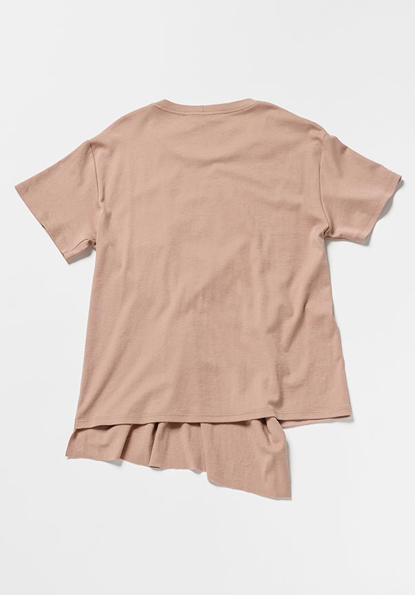 Back view of taupe tee.