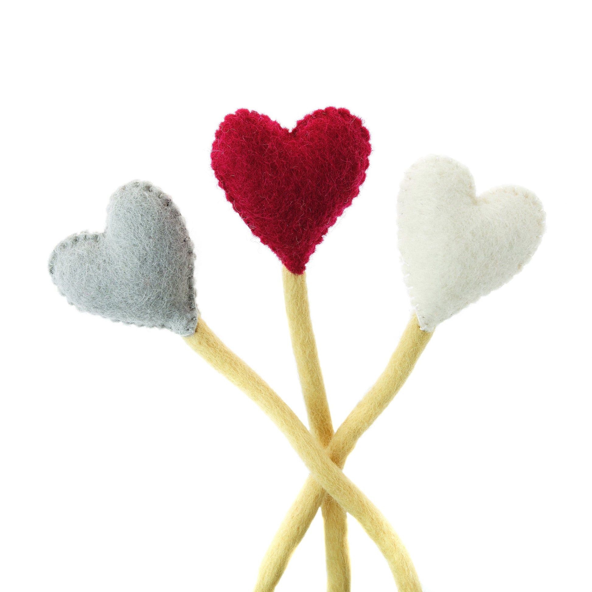 Felt heart accent stems in blue, red, and white.