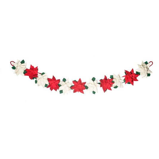 Felt poinsettia garland with alternating red and white flowers.