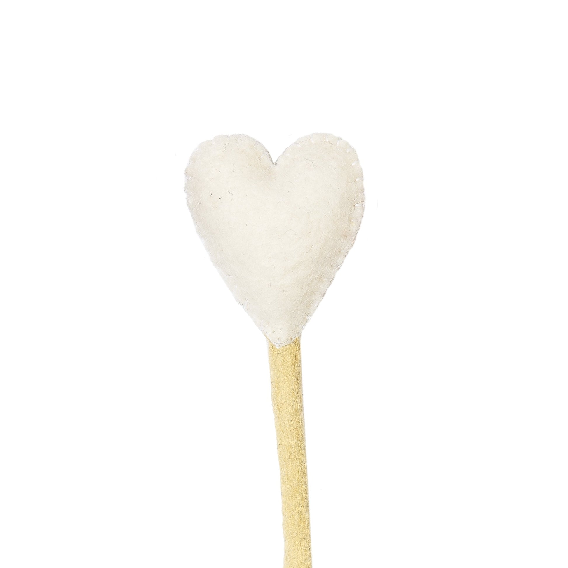 Felt heart accent stem in white.