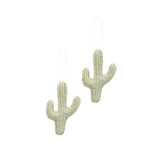 Two felt cactus ornaments.
