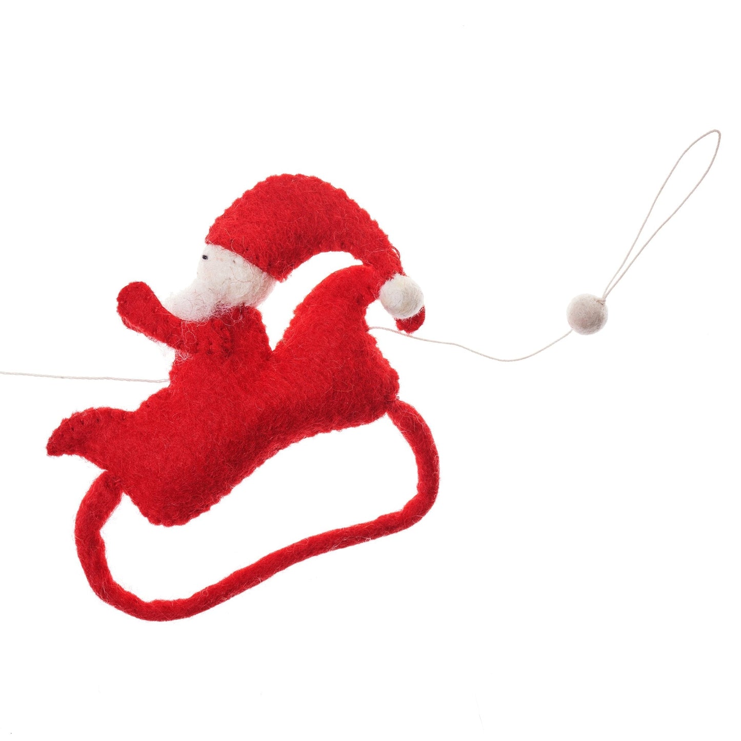 Felt garland close up of the red Santa and sleigh.