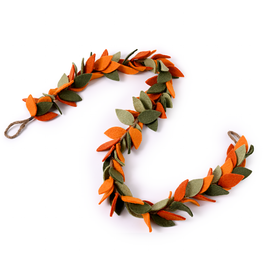 Felt garland of leaves in orange and green.