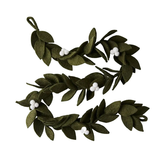 Green felt mistletoe garland with white berries.