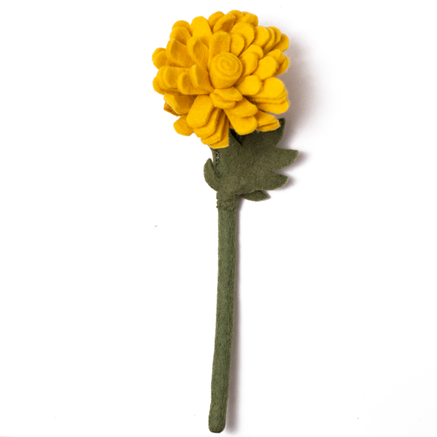 Yellow felt flower with many petals.